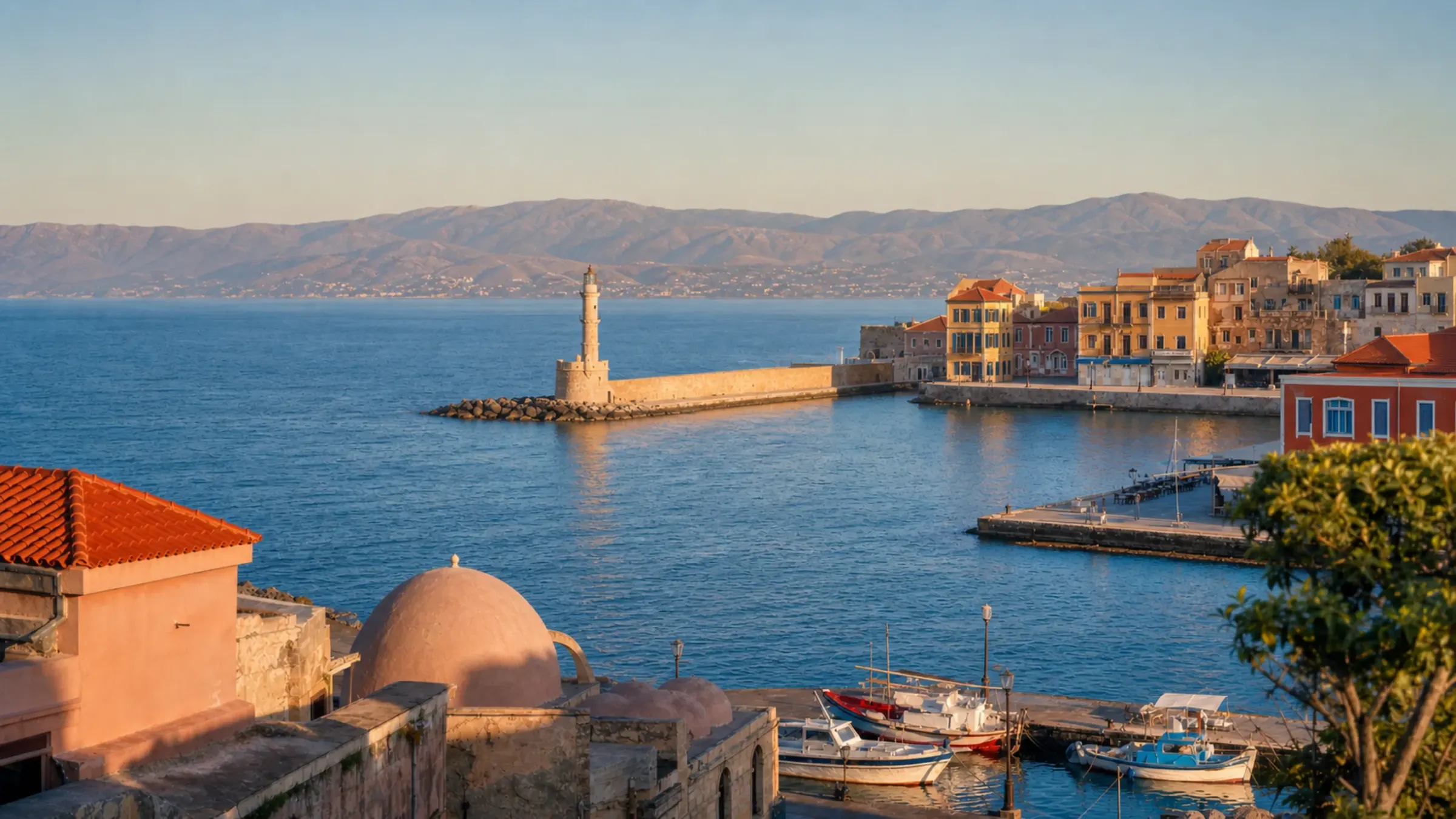 The Venetian harbour and lighthouse at Chania