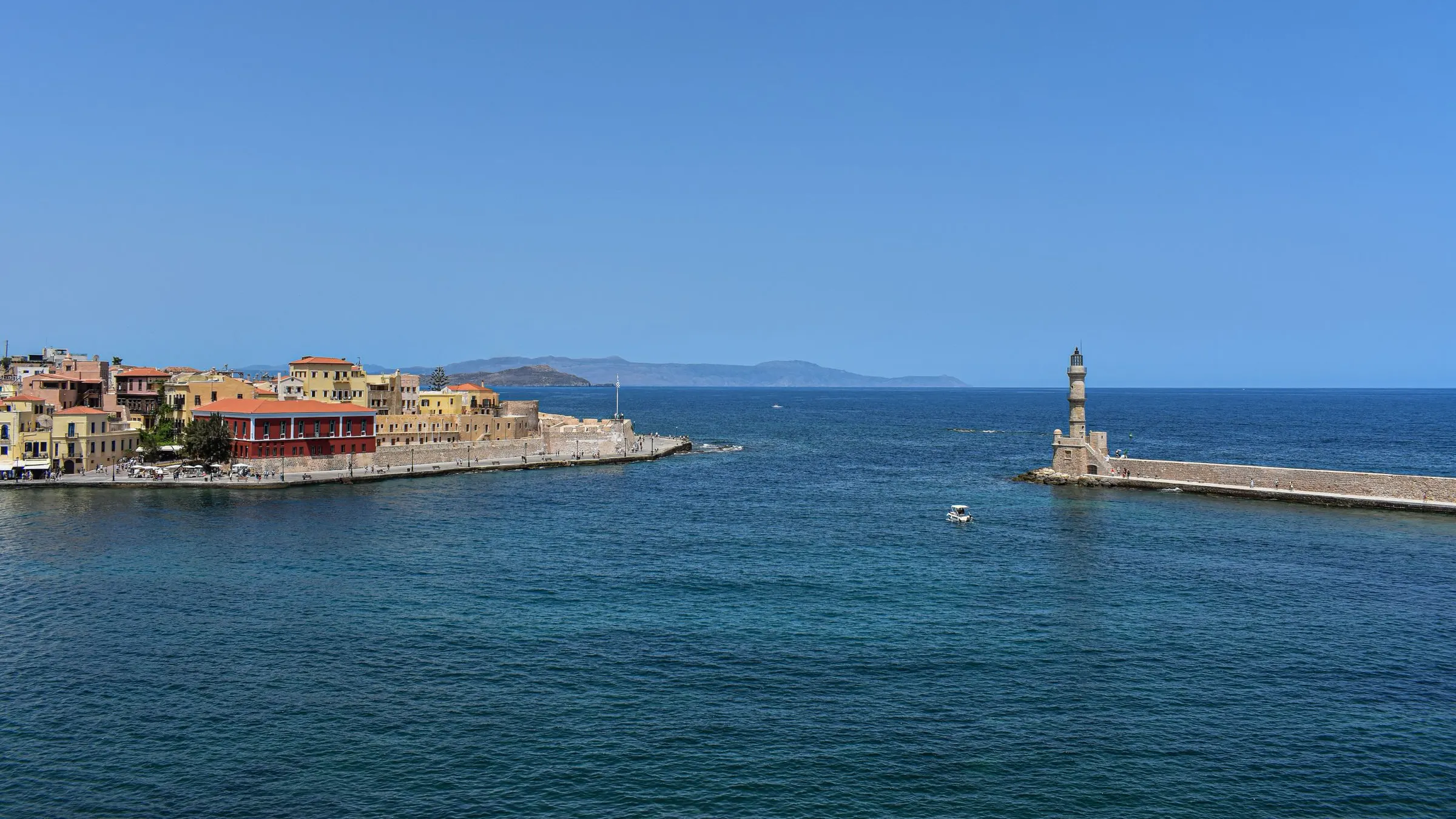 The Venetian harbour and lighthouse at Chania on Crete