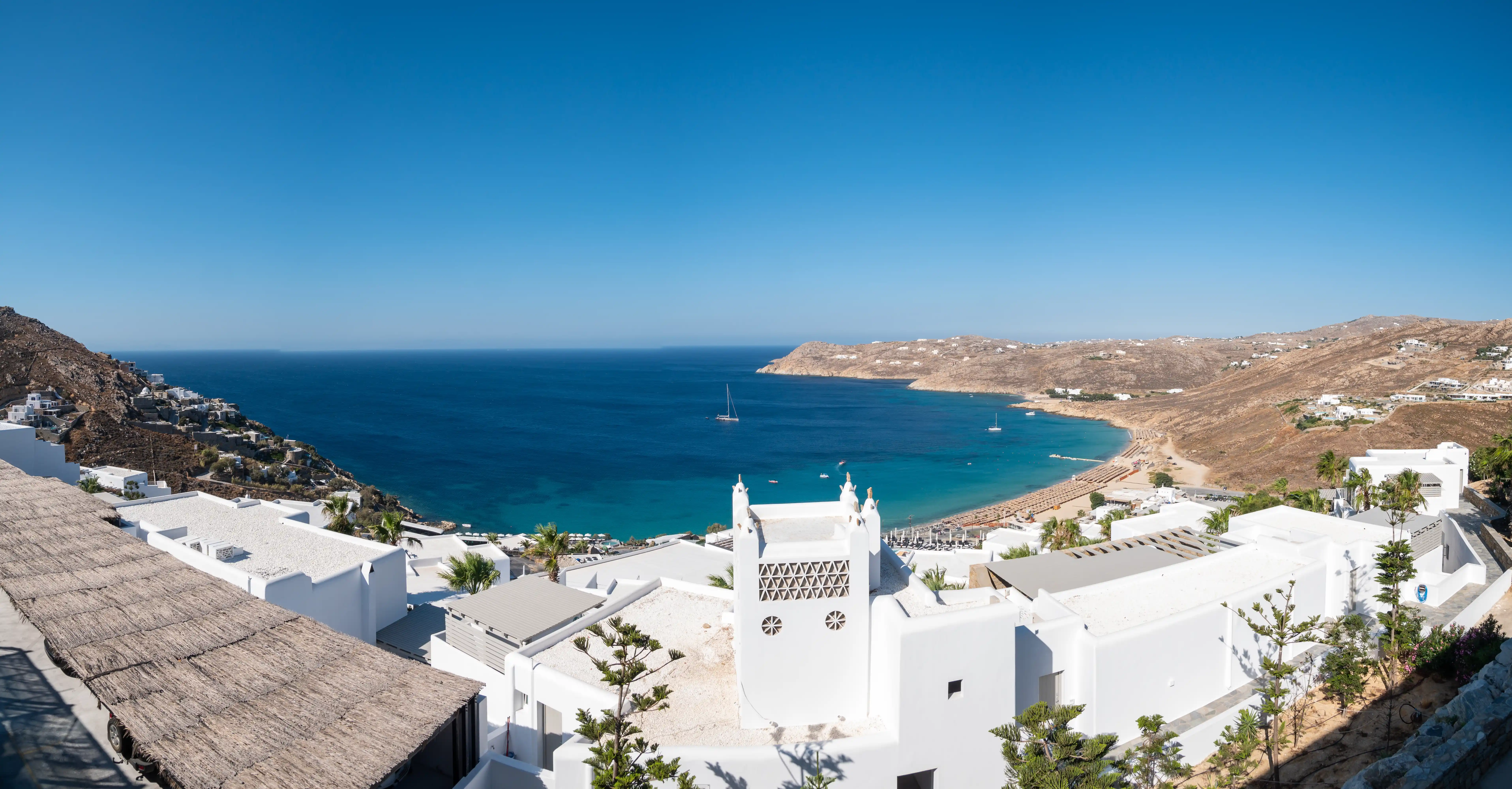 Elia beach and the surrounding Mykonos coast