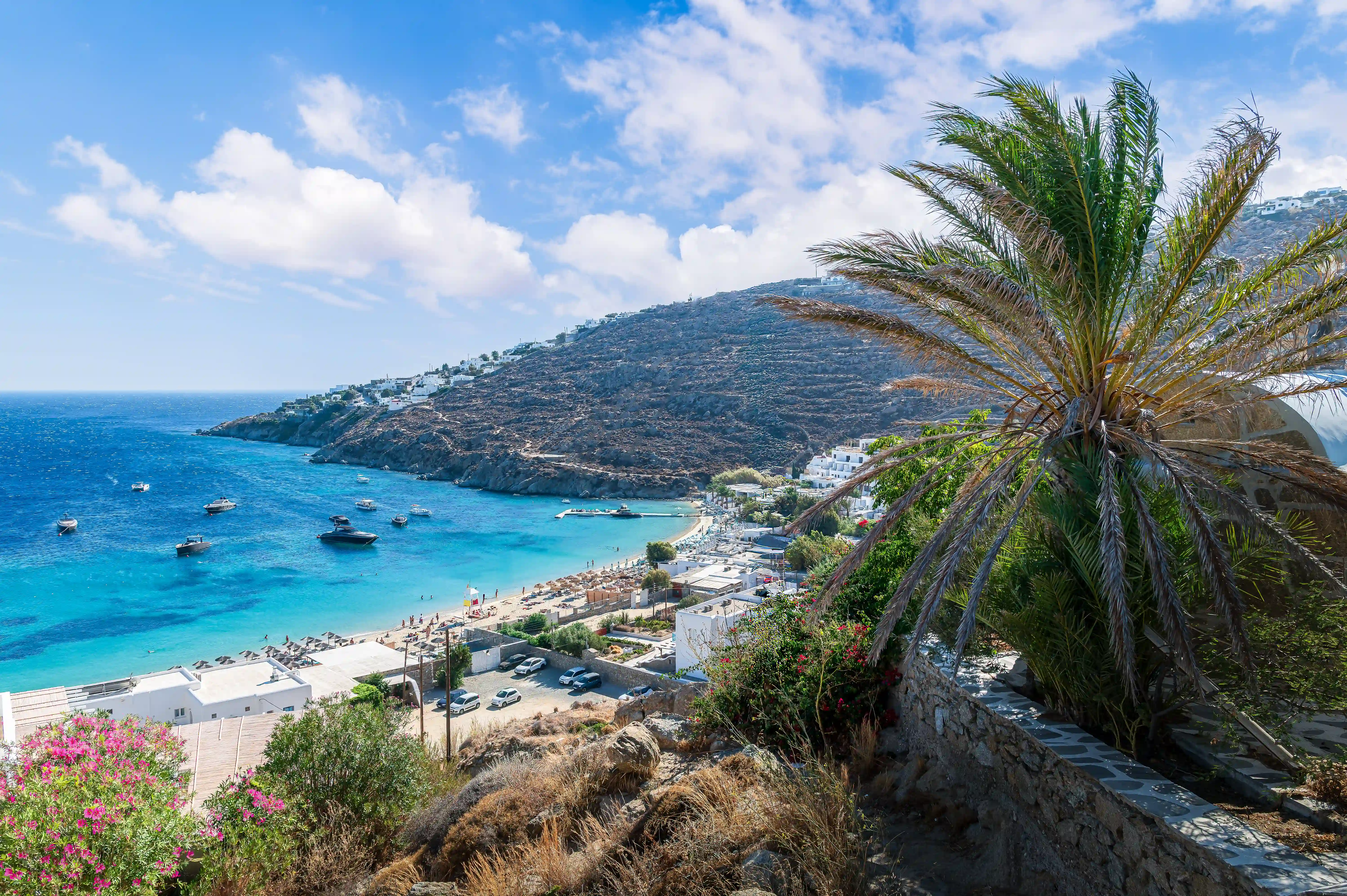 Psarou beach on the south coast of Mykonos
