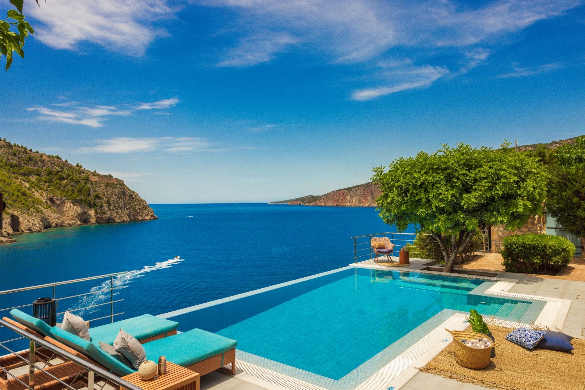 Infinity pool at Villa Eco above the open Ionian Sea