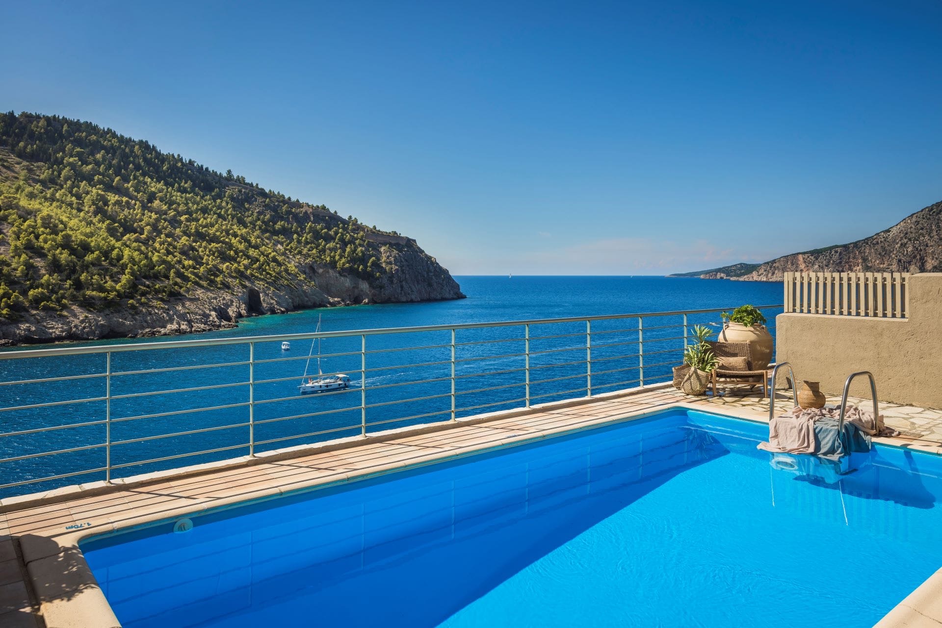 Private pool at Villa Palatsina above the mouth of the Assos bay