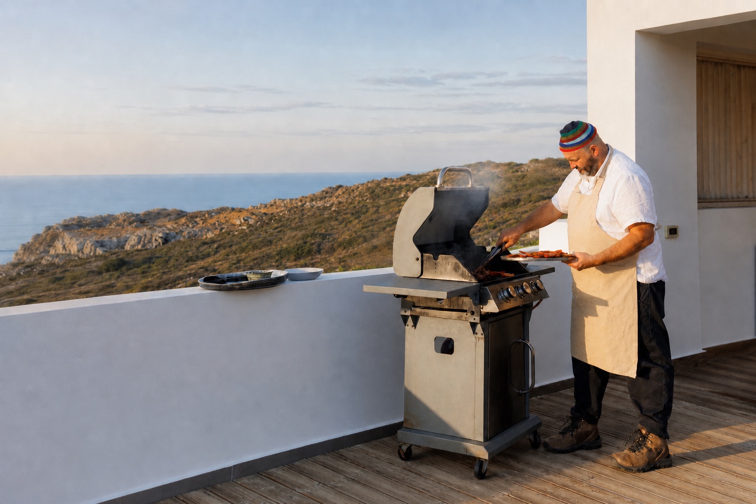 A chef cooking outdoors at Rock Bay Villas