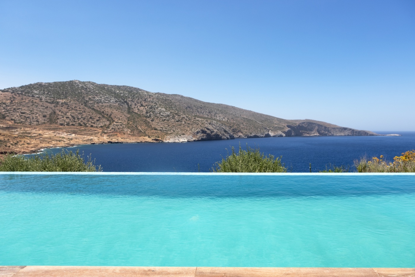Villa Lyra private pool looking across its sheltered Cretan bay