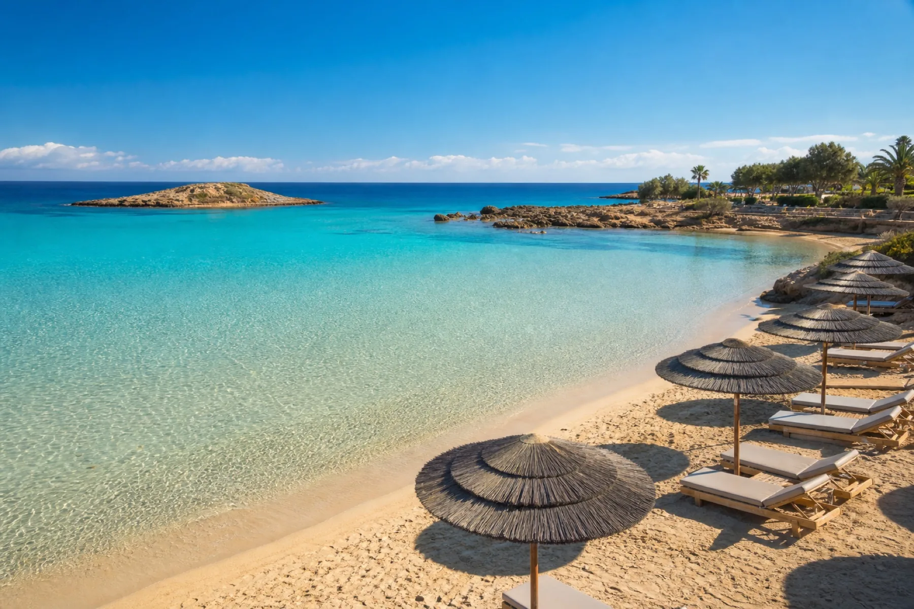 Fig Tree Bay family beach in Protaras, Cyprus, with shallow clear water