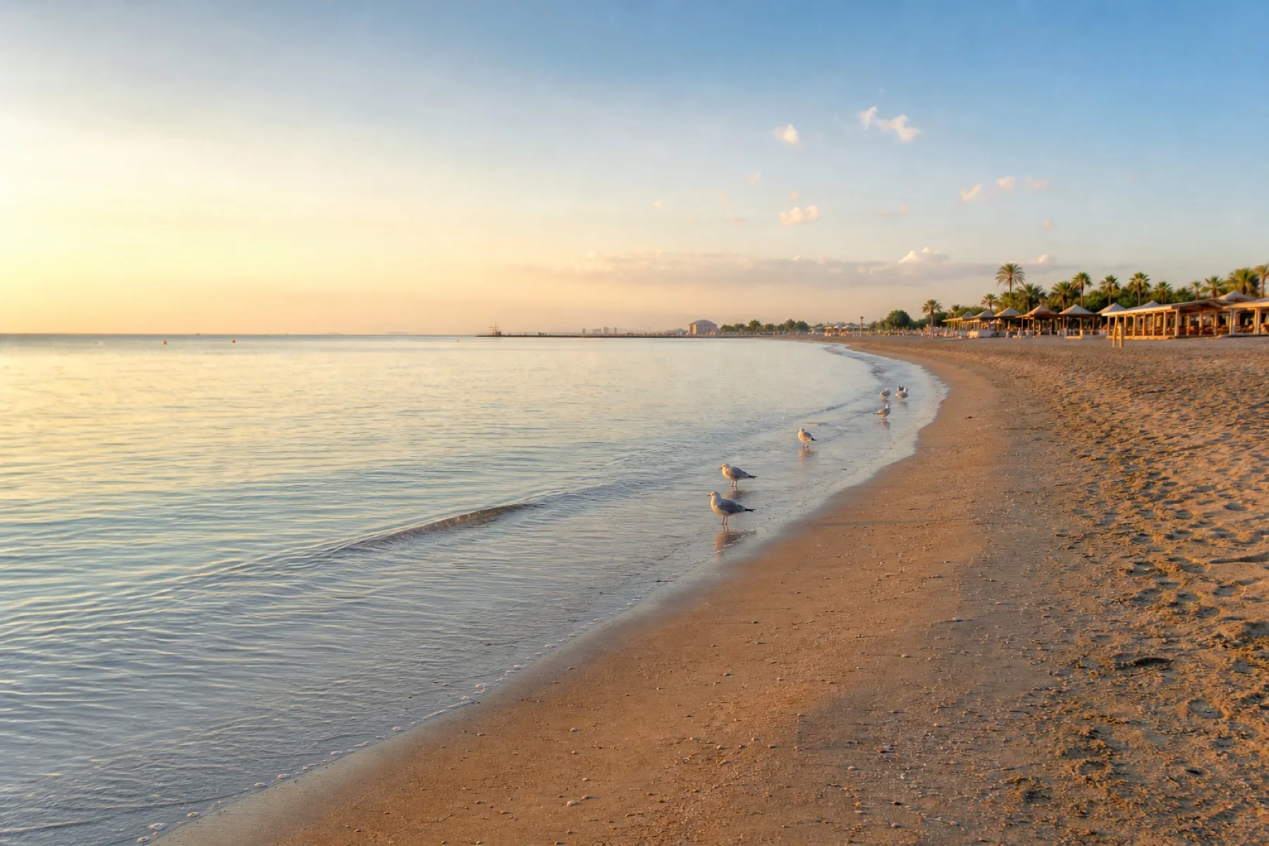 Lady’s Mile Beach in Limassol, Cyprus, with calm water and a wide sandy shore