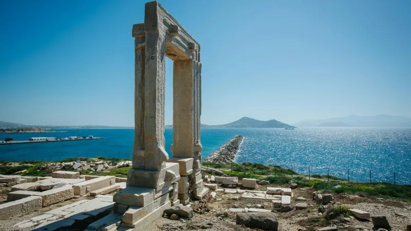 The Portara and ancient stonework above the sea in Naxos